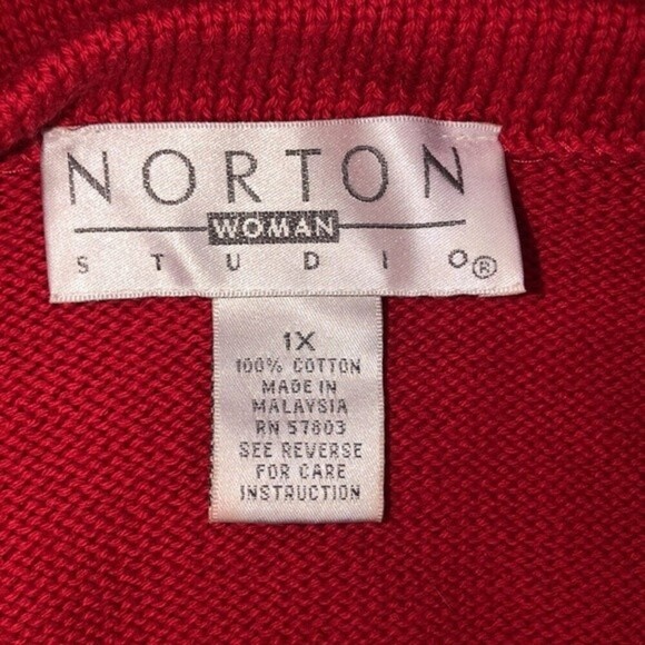 Norton size 1X red star print vintage sweater - Picture 5 of 7
